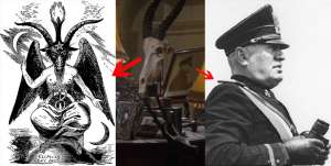 Baphomet and Mussolini Superman Occult Symbolism goat skull found in Superman movies.