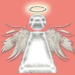 A depiction of an angel with wings and glowing halo.