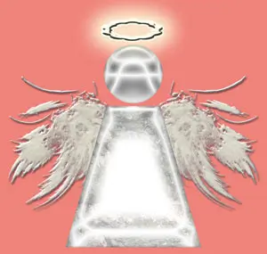 A depiction of an angel with wings and glowing halo.